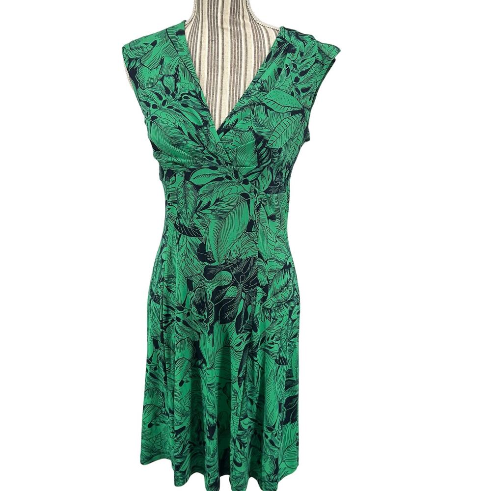 Sheath Sleeveless Dress Womens Leaf Floral Stretch Size 8 Summer Casual / Dressy